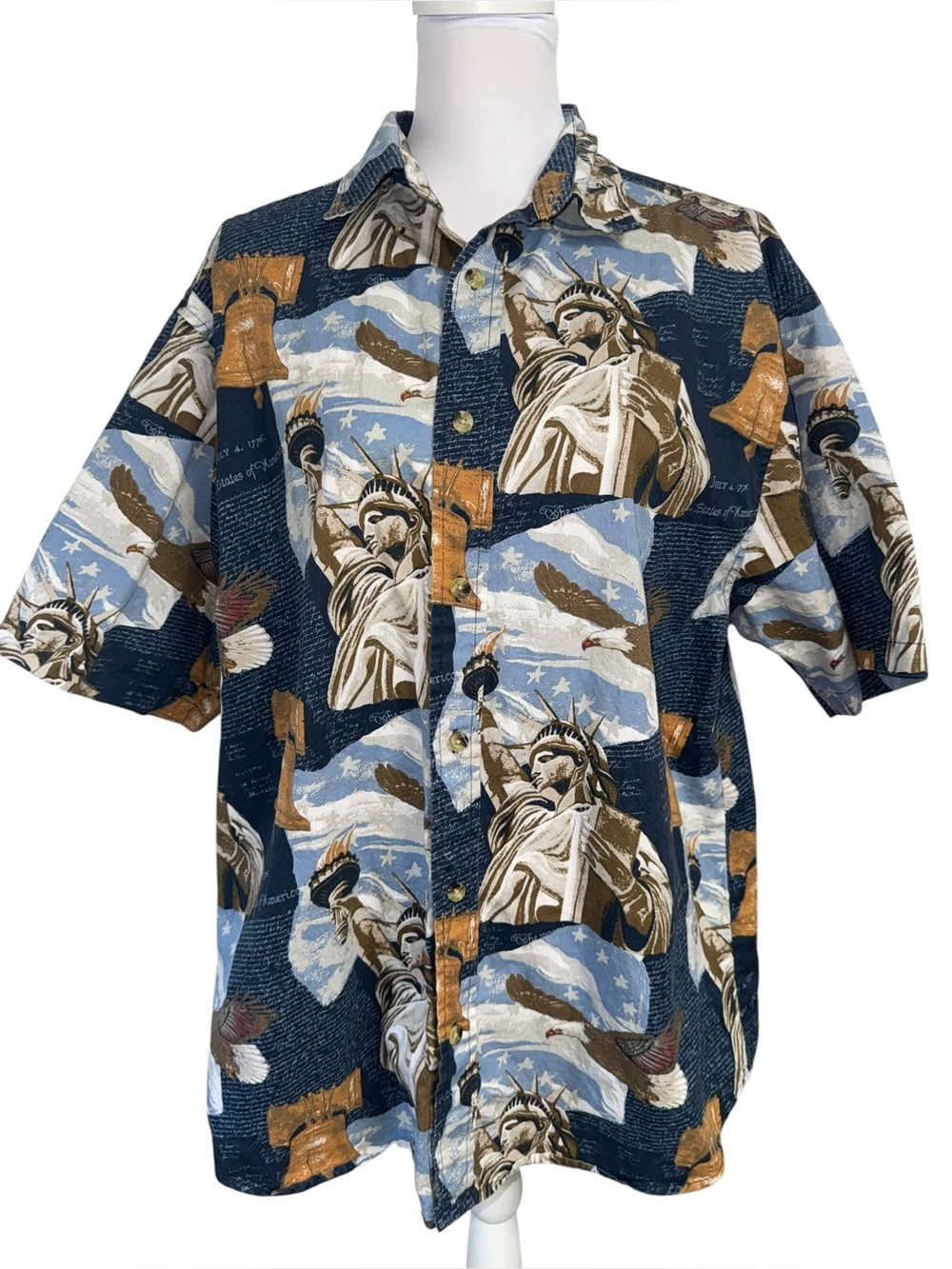 Cotton Traders Sport Shirt Men’s L Statue of Liberty Eagle USA Button Up Cotton